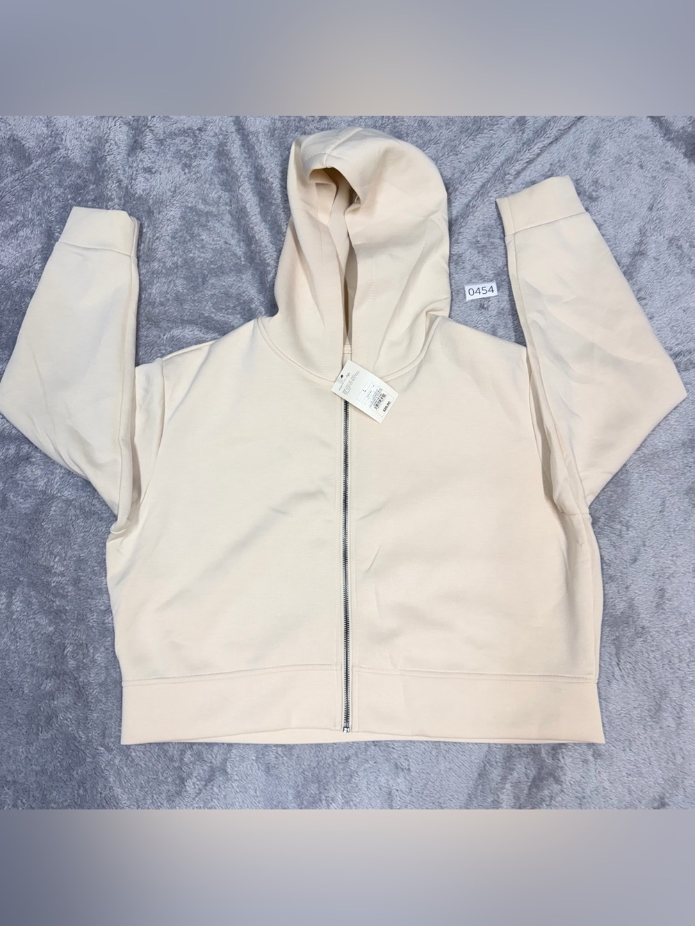 a new day Cream Zip-Up Hooded Cropped Bomber Jacket sku 454